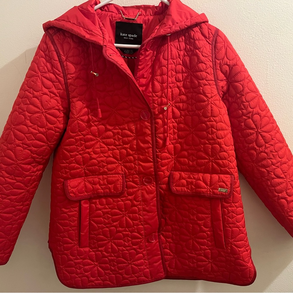 Kate Spade Red Flower A-Line Quilted Jacket NWOT